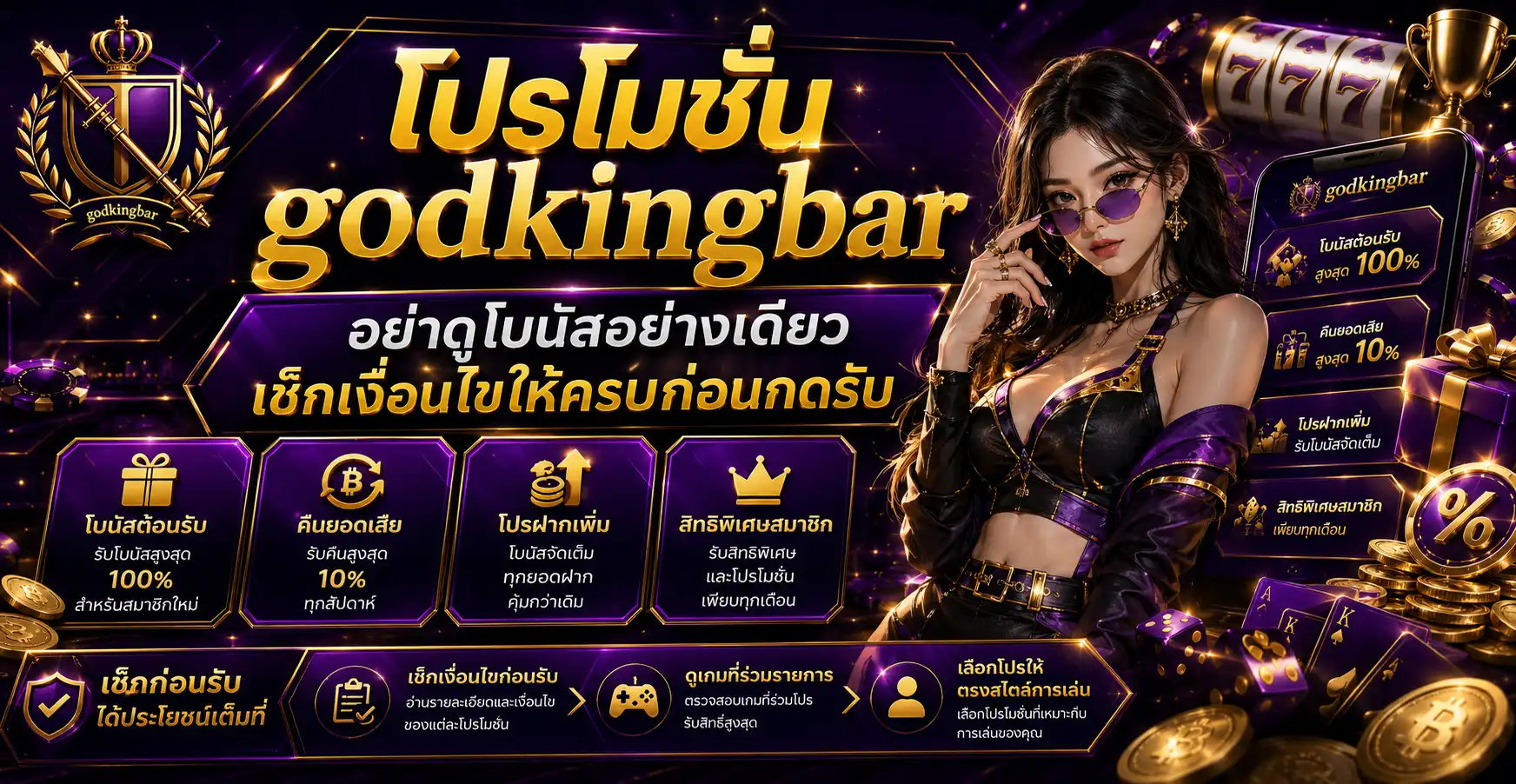 แบนเนอร์โปรโมชั่นสล็อต คาสิโน และกีฬาพร้อมรายละเอียดสิทธิ์